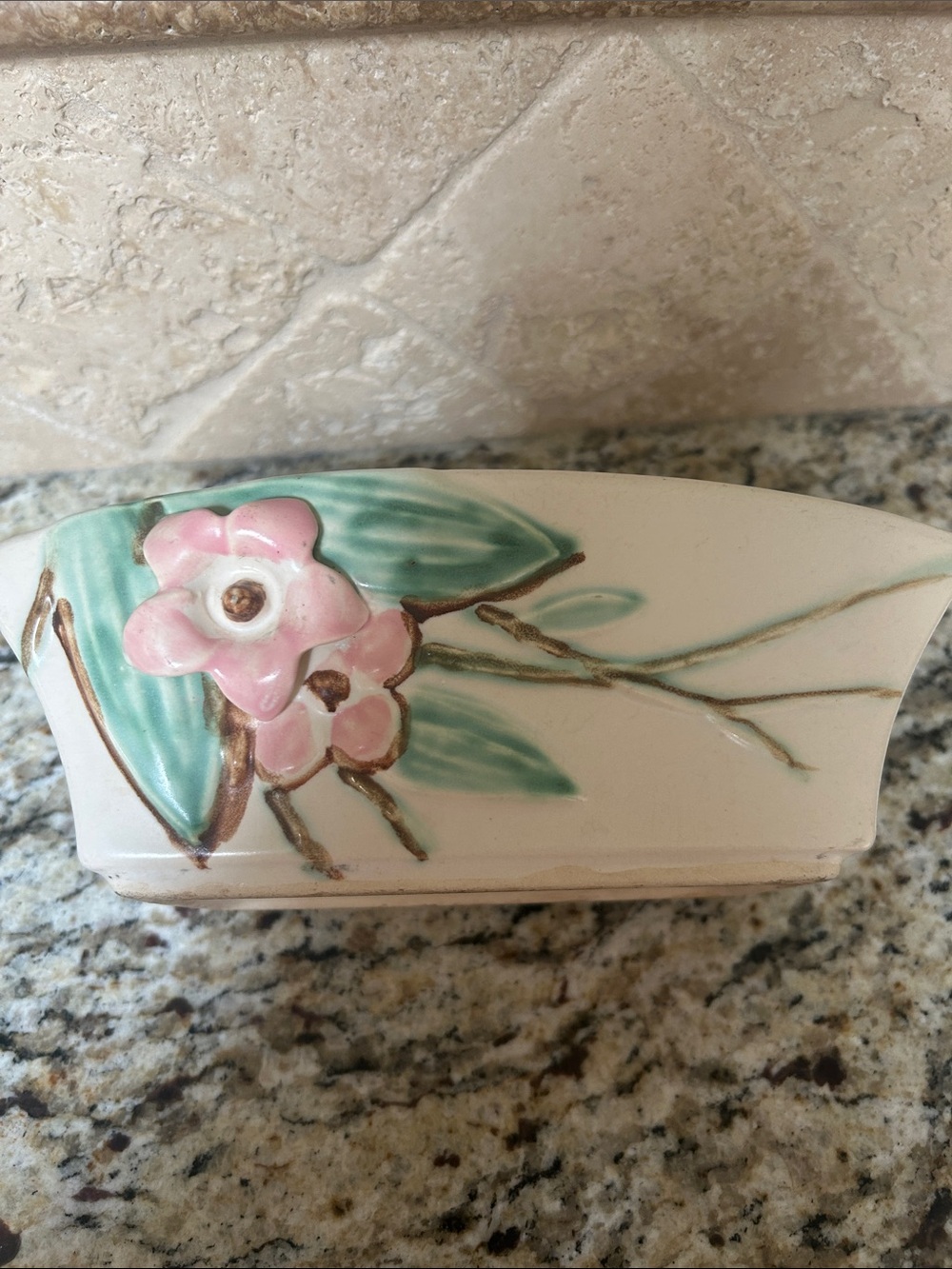 Vintage 1940’s McCoy Blossom Time Ceramic Planter with Pink and Green Design